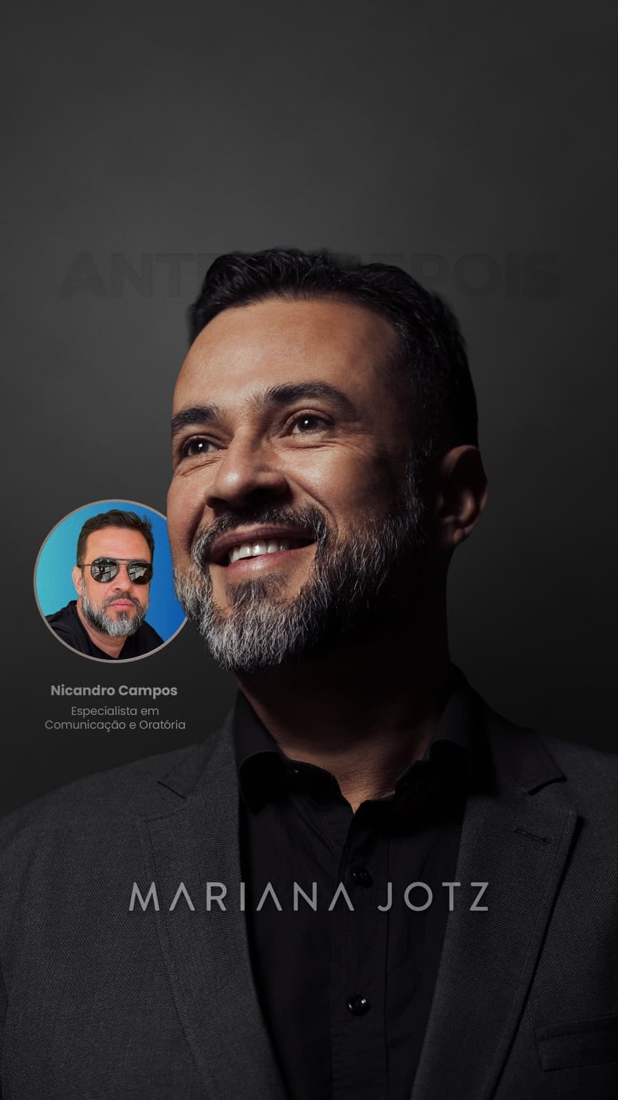 Antes e depois do retrato de marca pessoal de Nicandro Campos